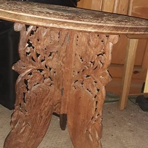 Antique Anglo-Indian Hand-Carved Folding Side Tabl